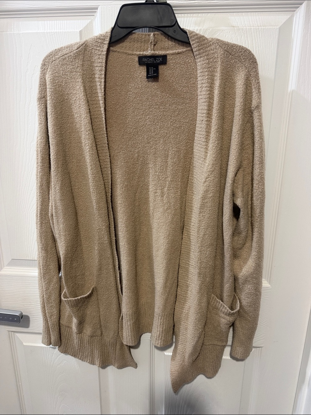 Rachel Zoe Beige Open-Front Pocket Knit Cardigan